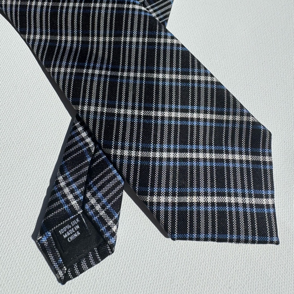 Jos.‎ A. Bank, Black and Blue Plaid Tie 100% Silk